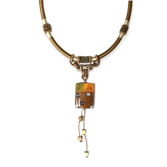 Jewelry - Chunky Dangle Tribal Charm Beaded Corded Brown Necklace